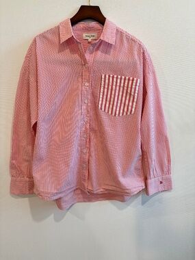 Jane Blue Paris Red White Stripe Organic Cotton Button Down Shirt EU 36